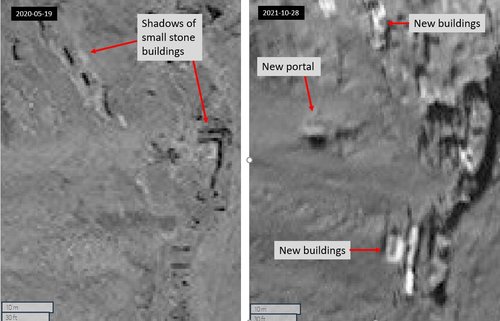 Figure 2.6: New buildings and a new portal constructed between 2020-05-19 and 2021-10-28 (36.203, 70.802) - Maxar