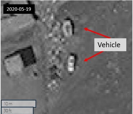 Figure 2.5: example of a vehicle, likely a car, on 2020-05-19 (36.20827, 70.79107) Maxar