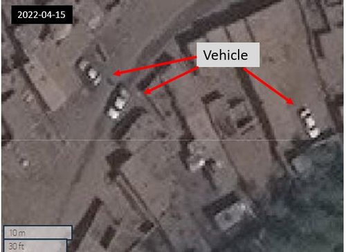 Figure 2.8: Multiple vehicles observed on 2022-04-15 (36.20915, 70.7923) Maxar