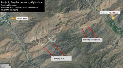 Figure 3.0: part of the Panjshir valley mining area on 2019-07-20 (35.4241, 69.77735) Maxar