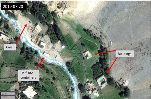 Figure 3.4: Part of the village of Deh Mikeni from 2019-07-20 (35.42803, 69.80554) Maxar