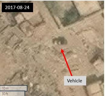 Figure 4.31: Example of a vehicle in the village on 2017-08-24 (34.95434, 70.81441) Maxar