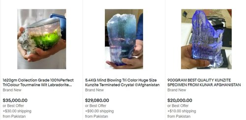 Figure 8.3: Several examples of high priced Afghanistan minerals being sold on eBay from Pakistan