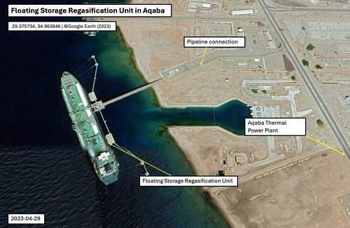 Satellite imagery of the floating storage regasification unit in Aqaba