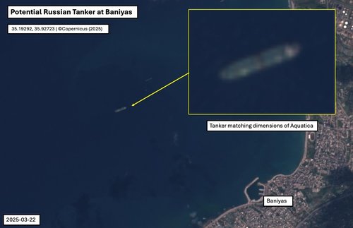 Satellite imagery showing a ship of the same dimensions as the Aquatica near Baniyas
