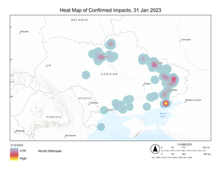 Heat Map of Confirmed Impacts, Feb 2022 through 31 Jan 2023
