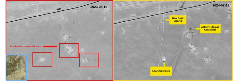 Figure 3.2.5: Example of development in the Southern region of 245-South as of February 2024, imagery at indicated dates. Copyright © Maxar 2023, 2024.