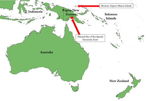 Figure 1 – Map of Papua New Guinea and the location of the development projects at Momote Airport and the Ihu Special Economic Zone