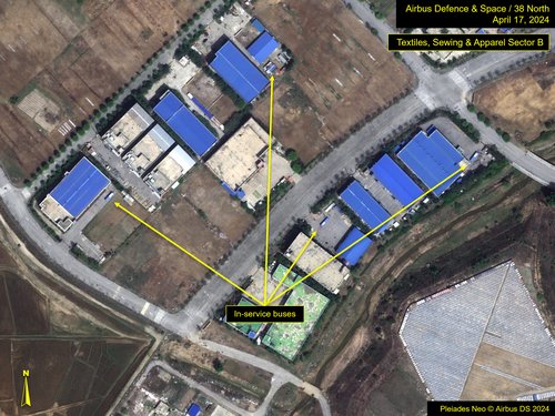 Figure 9. In-service buses parked in the southern textiles, sewing and apparel sector observed on imagery from April 2024.