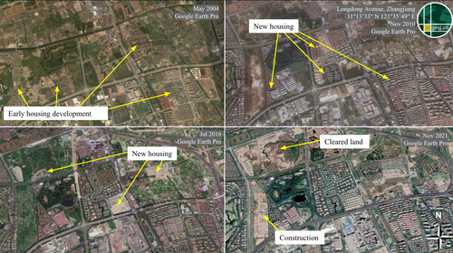 Figure 13: A series of satellite images showing housing development outside of the border of Zhangjiang along Longdong Avenue.