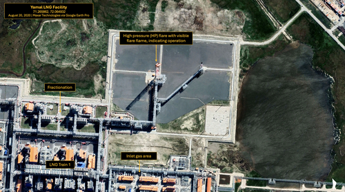 View of active HP flare at the Yamal LNG facility