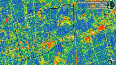 Figure 1: Sentinel-1 Imagery snapshot of Zhangjiang Park (2016-2022) with three smaller Hi-Tech Industrial Parks outlined in white.