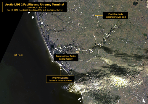 Future site of the Arctic LNG 2 facility and Utrenny Terminal, July 14, 2018