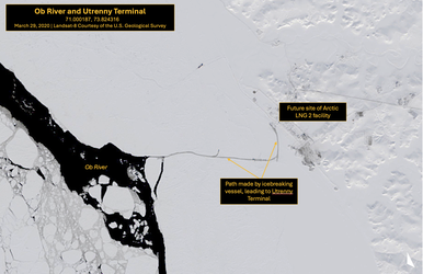 Ob River and Utrenny Terminal, March 29, 2020
