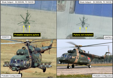 Figure 44: Mi-17s with and without weapons pylons at the Shule Heliport