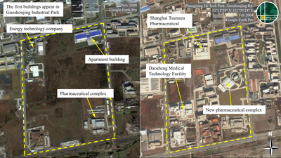 Figure 6: Satellite imagery of the smaller industrial park bordering Guoshoujing Road (2000-2004).