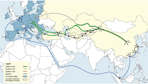 World Bank map depicting trade routes, including the DMR,  from China to Europe and Russia.