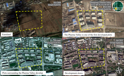 Figure 9: A time series showing the development of Zhangjiang’s Pharma Valley, one of the earlier developments in Zhangjiang Park.