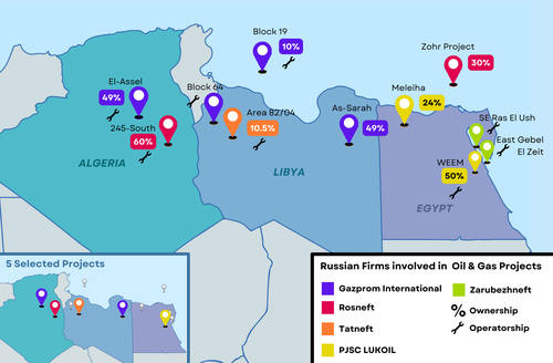 Figure 2.1: All active Russian-backed oil & gas projects in Algeria, Libya, and Egypt as of 2024.