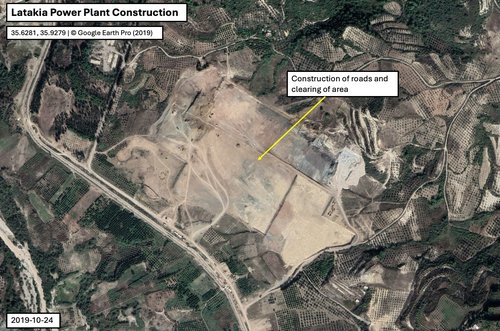 Satellite imagery in 2019 of the Latakia power plant