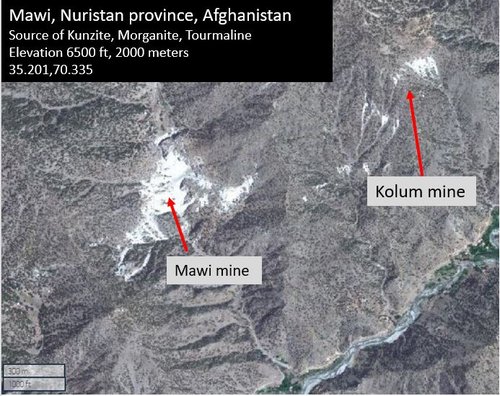 Figure 5.0: Overview of the Mawi and Kolum mining area 2022-04-15 (35.201, 70.335) Maxar