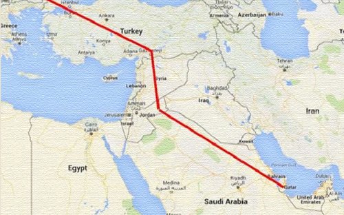 Map of the proposed Turkey-Qatar gas pipeline