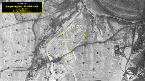 A satellite image of the Pongch'ang West burial ground in North Korea's political prison camp (kwan-li-so) No. 18