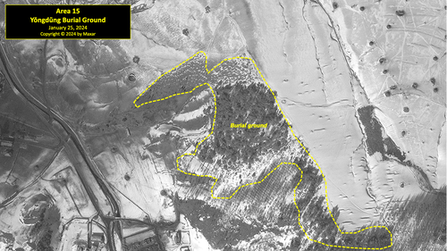 A satellite image of the Yŏngdŭng burial ground in North Korea's political prison camp (kwan-li-so) No. 18