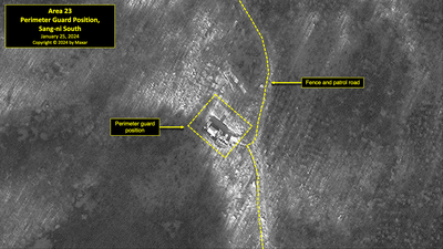 A satellite image of a perimeter guard position south of Sang-ni in North Korea's political prison camp (kwan-li-so) No. 18