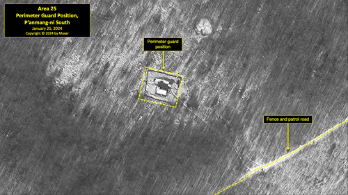A satellite image of a perimeter guard position near P'anmang-ni in North Korea's political prison camp (kwan-li-so) No. 18
