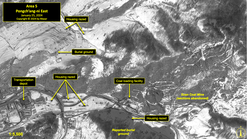 A satellite image of the Pongch'ang-ni area of North Korea's political prison camp (kwan-li-so) No. 18