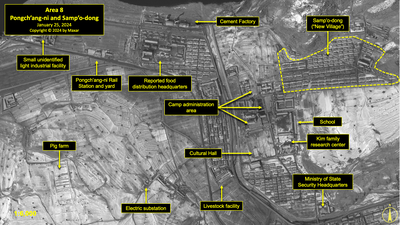 A satellite image of Pongch'ang-ni and Samp'o-dong in North Korea's political prison camp (kwan-li-so) No. 18