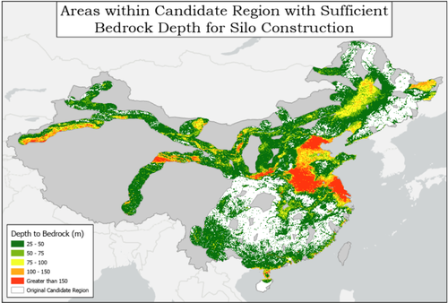 Remaining silo field region after bedrock depth downselection