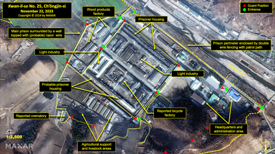 Close-up view of the main section and headquarters and administration area of Kwan-li-so No. 25, November 22, 2023 (Copyright © 2024 by Maxar)
